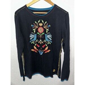 Double D Ranch Women’s Lg Long Sleeve Heavy Embroidered Birds Butterfly Flowers